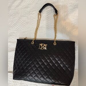 Badgley Mischka Black Quilted Tote with Gold Chain NWOT